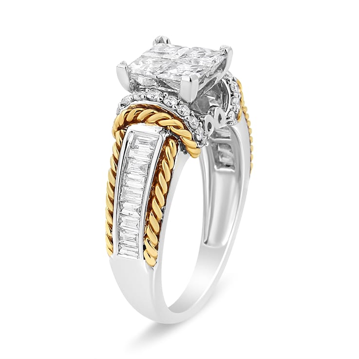 1.50ctw Princess Cut Diamond Quad Engagement 14K White and