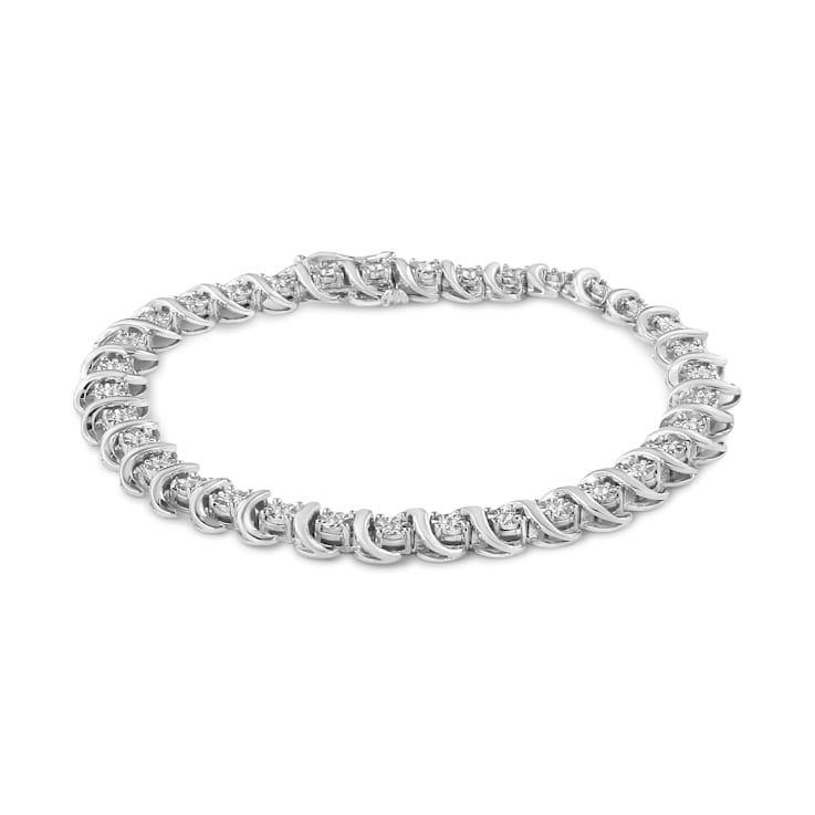 925 Sterling Silver 1.0 Cttw Diamond Square Frame Miracle-Set Tennis  Bracelet (I-J Color, I3 Clarity) - 7 