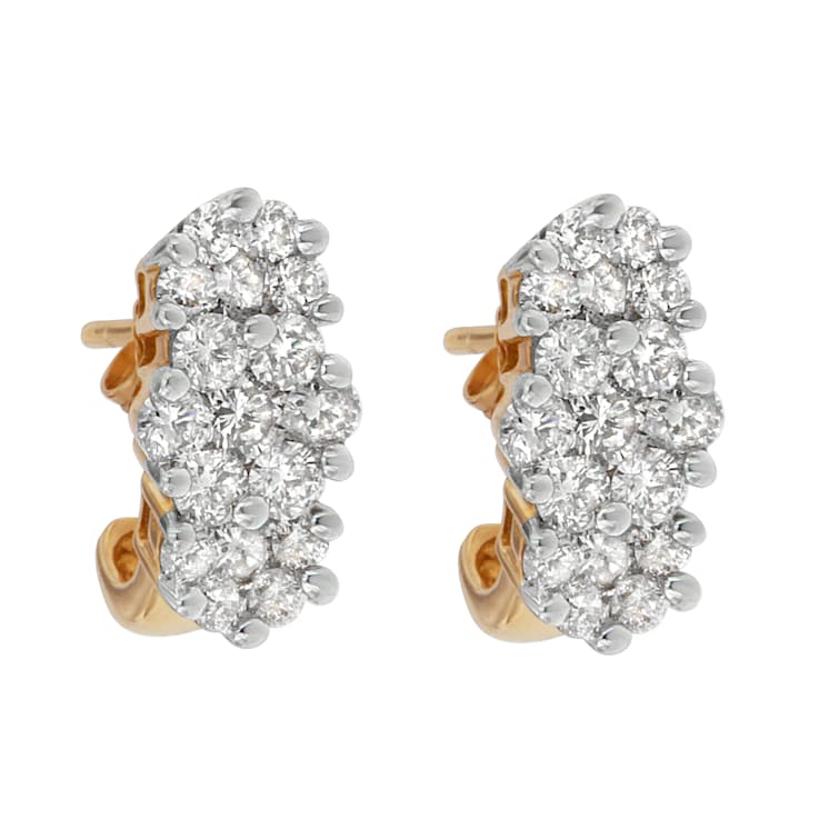 14K Yellow Gold 2.0ctw Round Cut Diamond Cluster Earrings