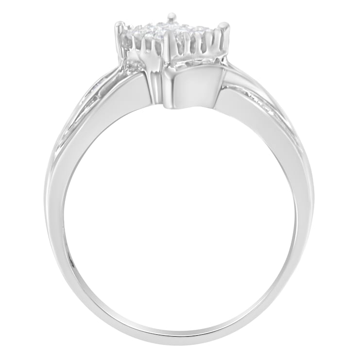 10K White Gold 1/3ctw Mixed Shapes Diamond Bypass Style Cocktail Ring
(I-J Color, I1-I2 Clarity)