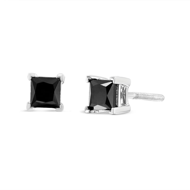 1.50ctw Princess-Cut Black Diamond Sterling Silver Stud Earrings