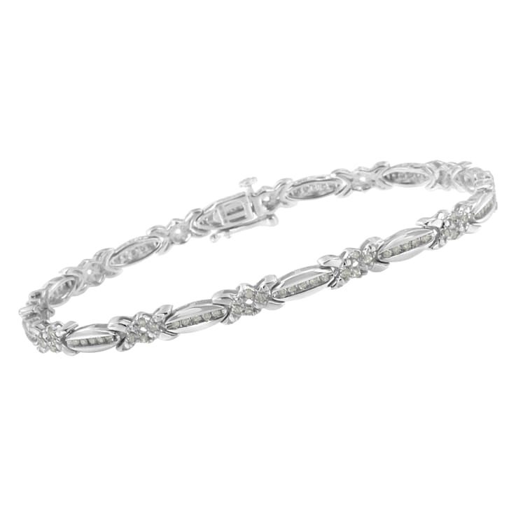 Sterling Silver 1.0ctw Diamond X-Link Tennis Bracelet
