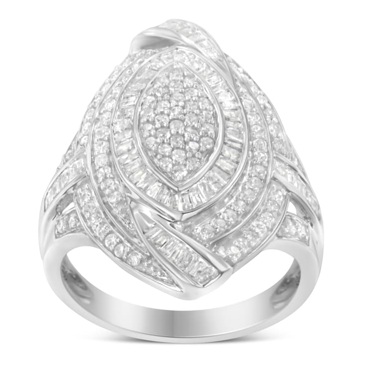 Sterling Silver 1-1/8ctw Diamond Marquise Cluster Triple Halo Knot Ring
(I-J Color, I2-I3 Clarity)
