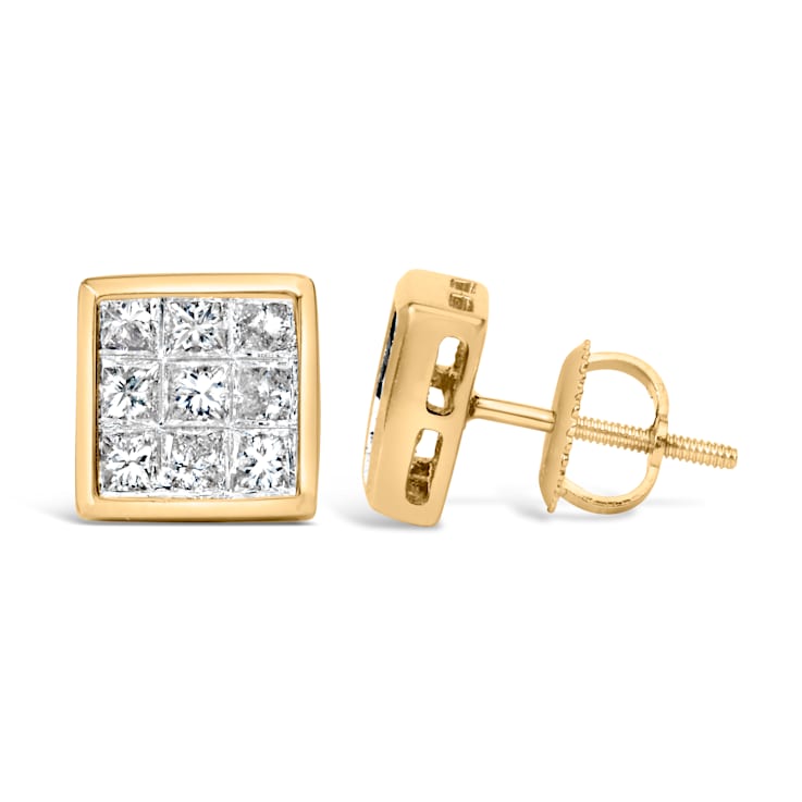 14K Yellow Gold 1.0 Cttw Princess Cut Diamond Composite Stud Earrings
with Screw Backs