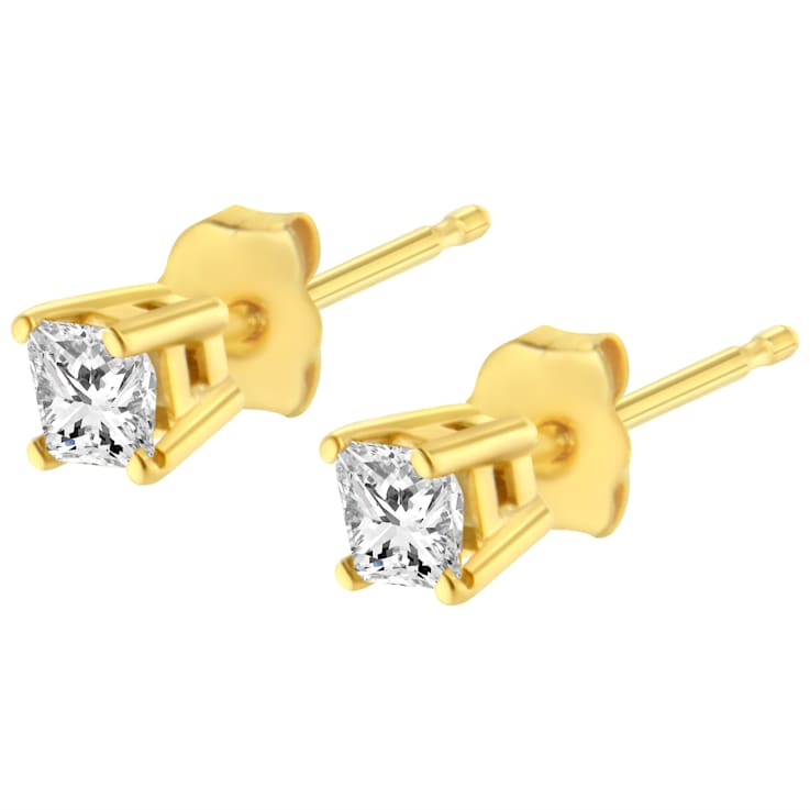 0.20ctw Princess-Cut Diamond 14K Yellow Gold Petite Classic Square Stud Earrings