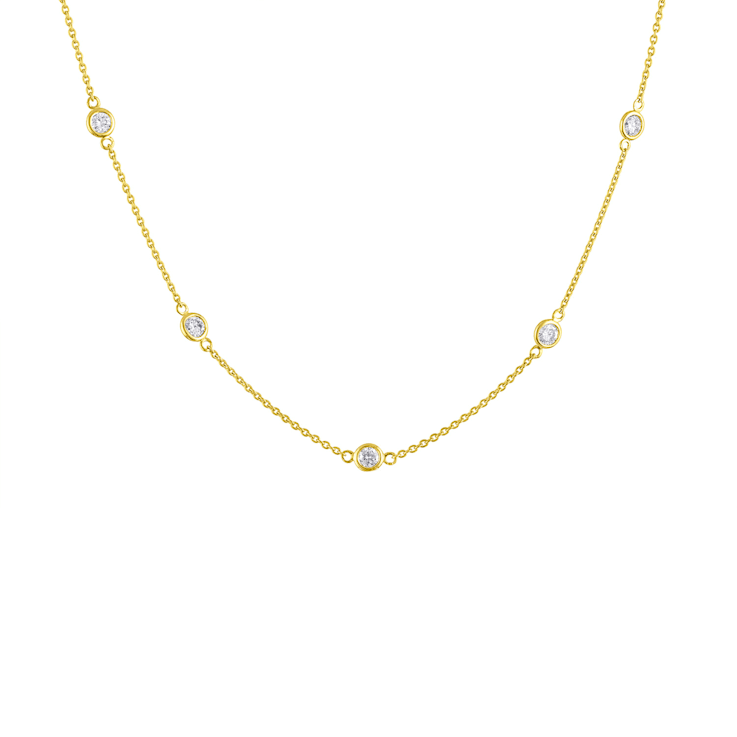1.10ctw Diamond 14K Yellow Gold Station Necklace