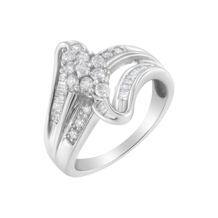10K White Gold 1/2ctw Diamond Cluster Ring (H-I Clarity, I2-I3 Color)