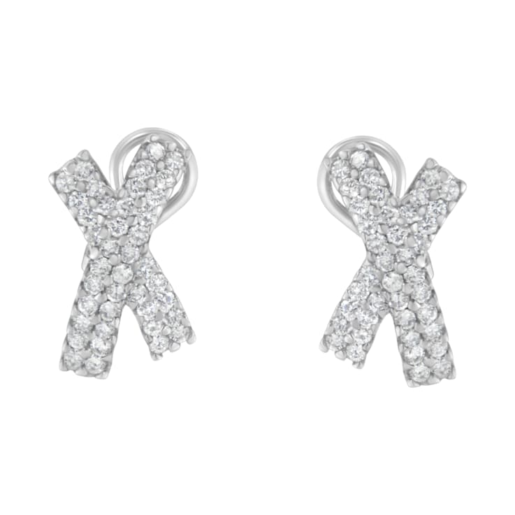 14K White Gold 2.0ctw Round-Brilliant Cut Diamond Domed X Shaped Omega
Back Stud Earrings