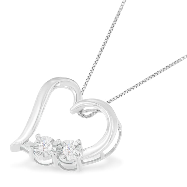 1/10ctw Diamond Heart Sterling Silver Pendant Necklace with 18" Chain
