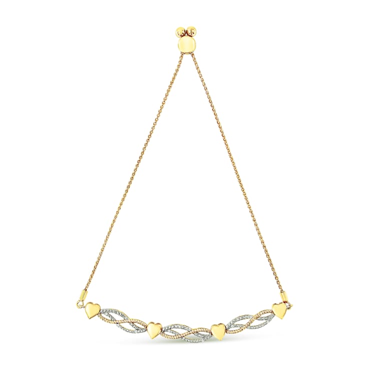 14K Yellow Gold Over Sterling Silver 1/10ctw Diamond Wave and Hearts
Bolo Bracelet 4"-10" Adjustable