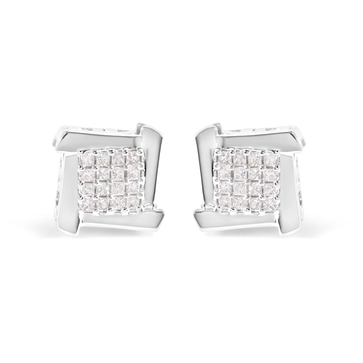 10K White Gold 1/2 Cttw Composite  Princess Diamond Square and Swirl
Stud Earrings