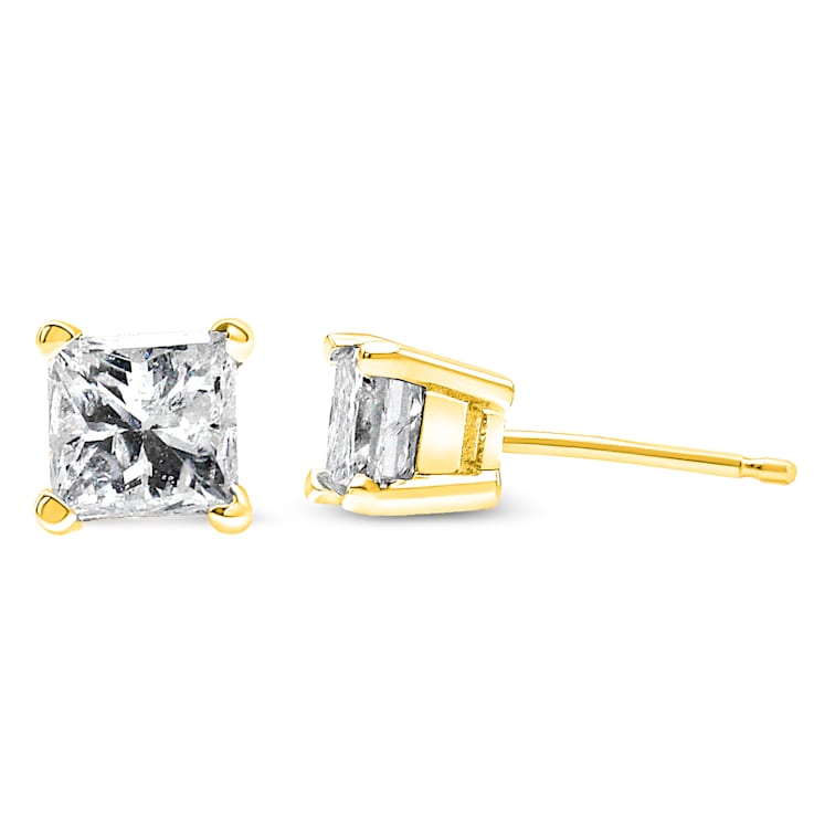 1.0ctw Princess-Cut Square Near Colorless Diamond Classic Solitaire 14K
Yellow Gold Stud Earrings