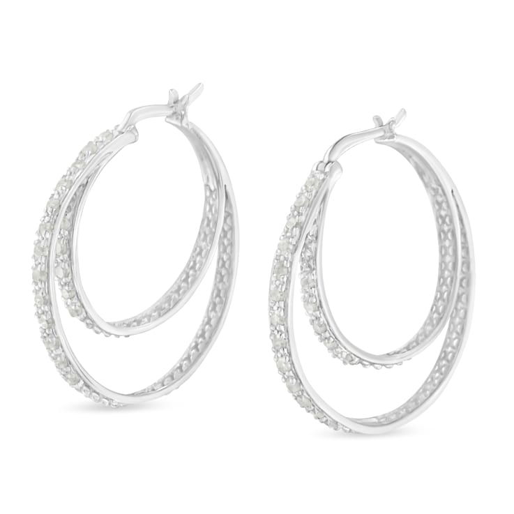 銀杯 2個セット Sterling Silver 1/2ctw Miracle-Set Diamond Double Hoop with