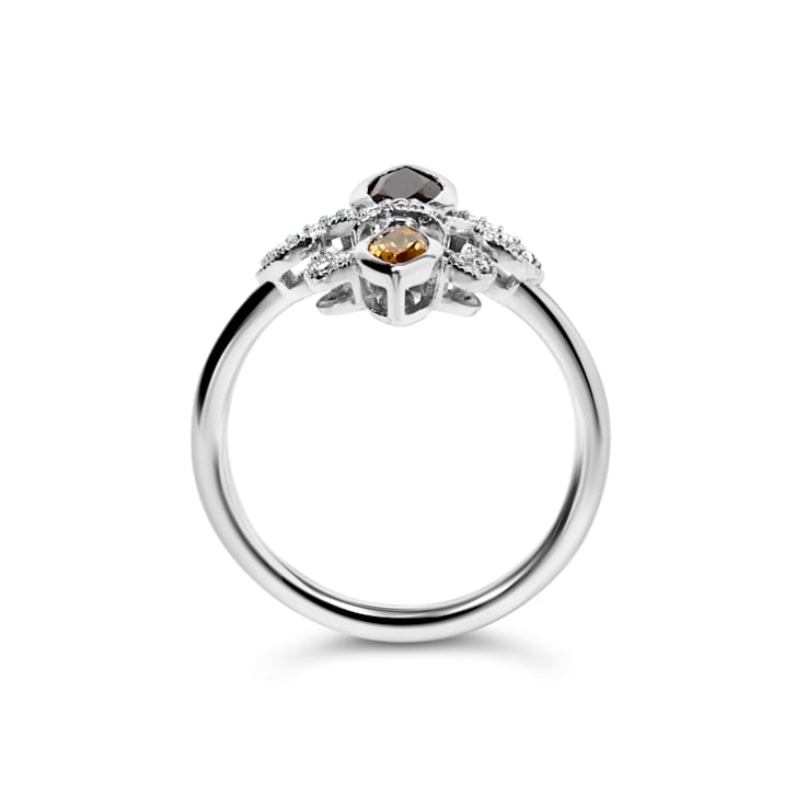 Sterling Silver Black Onyx and Yellow Citrine Marquise and Diamond
Accent Fleur De Lis Ring