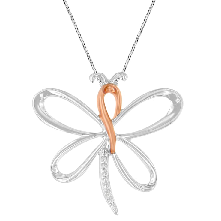 Diamond-Accented Dragonfly Rhodium Over Sterling Silver with 10K Rose
Gold Pendant with Chain