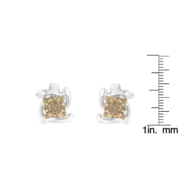 Two-Toned Sterling-Silver Champagne Diamond Stud Earring .10ctw
