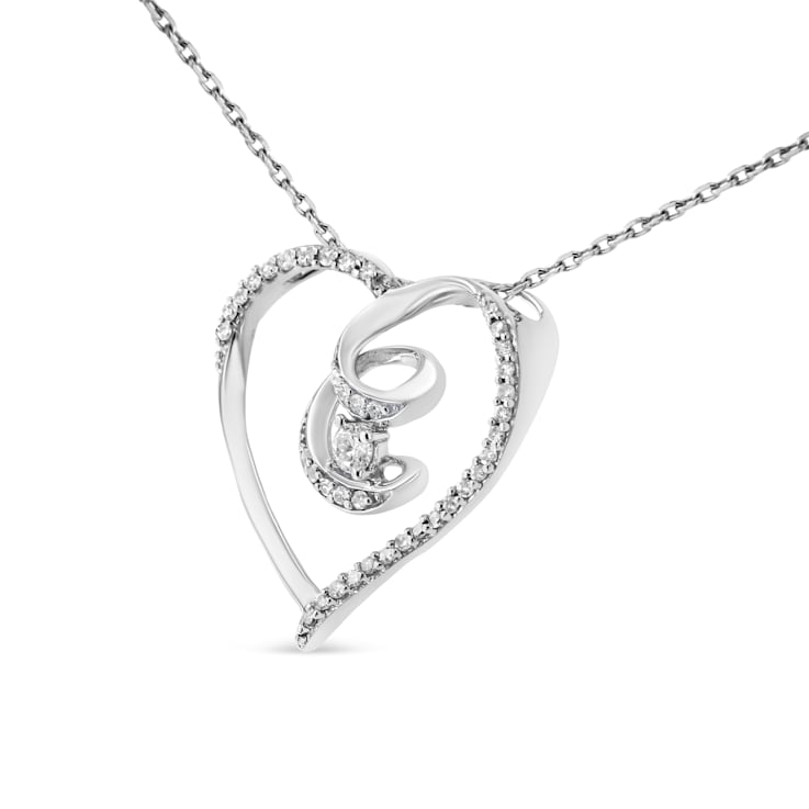Sterling Silver 1/4ctw Diamond Open Heart Twisted Awareness Ribbon
18" Pendant with Chain