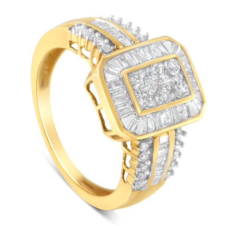 10K Yellow Gold Round and Baguette-Cut Diamond Cocktail Ring (1.0 Cttw,
H-I Color, SI2-I1 Clarity)