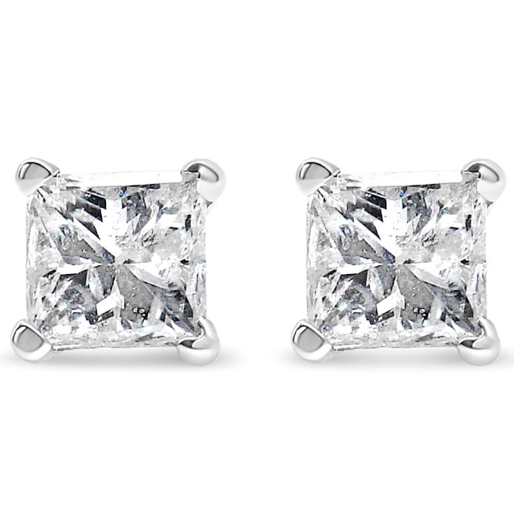 14K White Gold AGS Certified 1.0ctw Set Princess-Cut Solitaire Diamond
Push Back Stud Earrings