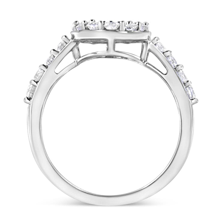 Sterling Silver 1.0ctw Brilliant-Cut Diamond Halo-Style Cluster Oval
Ring (I-J Color, I3 Clarity)