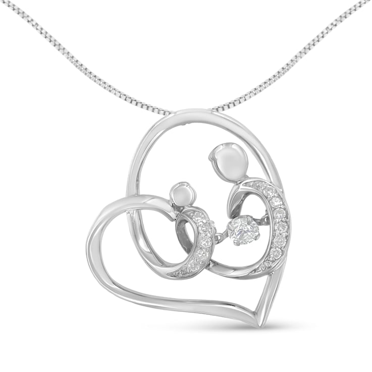Sterling Silver 1/6ctw Diamond Heart Pendant w\chain (H-I, I1-I2)