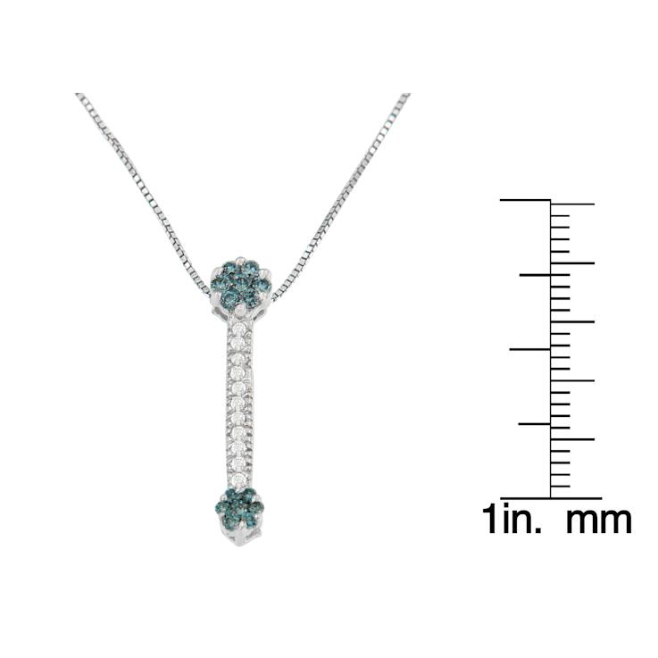 14K White Gold 1/5ctw Blue Round Cut Diamond Drop Pendant w\chain (H-I, I1-I2)