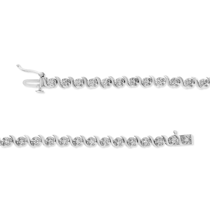 925 Sterling Silver 1.0 Cttw Diamond Spiral Wave Link 7" Tennis
Bracelet (I-J Color, I3 Clarity)