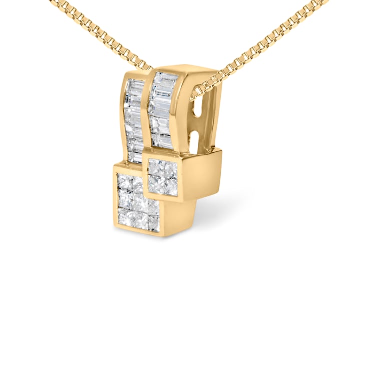 14K Yellow Gold 1 1/2 cttw Princess and Baguette Cut Diamond Geometric
Pendant Necklace