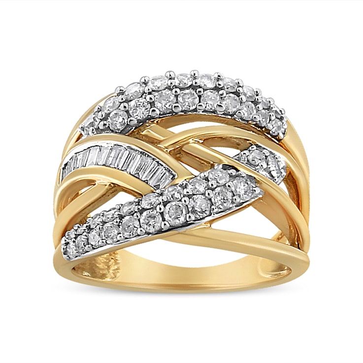 1.00ctw Round and Baguette Diamond Multirow 10K Yellow and