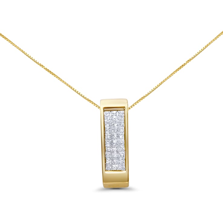 14K Yellow Gold 1/2ctw Square Diamond Vertical Bar Pendant w 14K Yellow Gold 1/2ctw Square Diamond Vertical Bar Pendant w