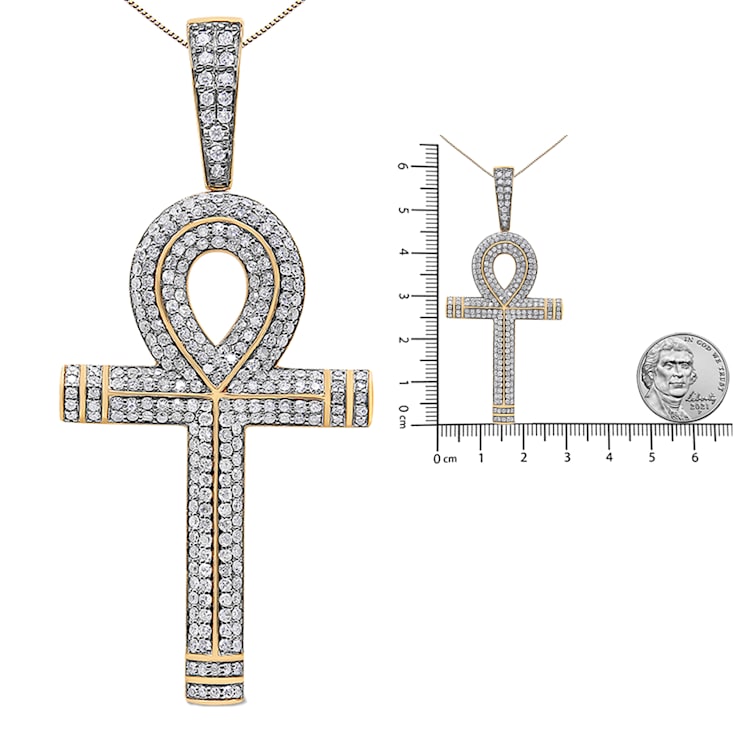 1.875ctw Round Diamond Ankh Cross 10K Yellow Gold Pendant