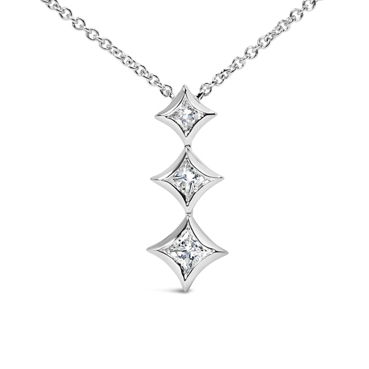 10K White Gold 1/5ctw Princess Cut Diamond 3 Stone 18" Pendant
Chain(H-I Color, SI2-I1 Clarity)