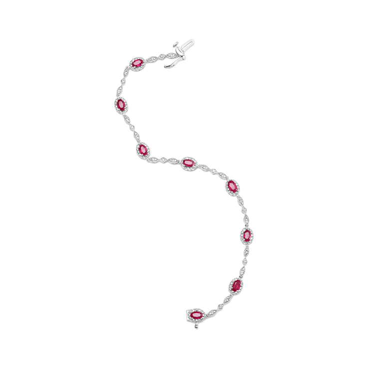10K White Gold Ruby and Diamond Link Bracelet (H-I Color, SI1-SI2
Clarity)  - Size 7"