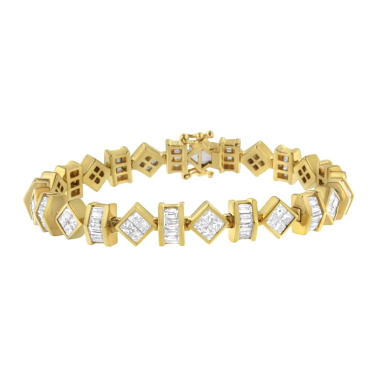 14K Yellow Gold 7.50ctw Princess and Baguette Diamond Modern Link Bracelet