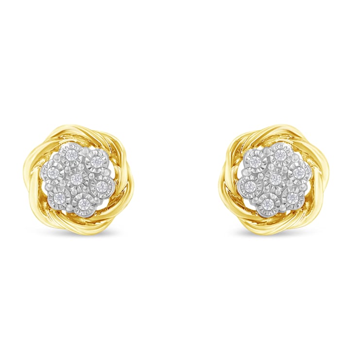 10K Yellow Gold Over Sterling Silver Diamond Rose Stud Earrings 0.15ctw