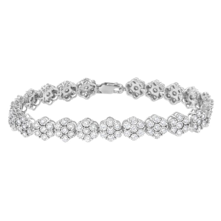 【在庫有】 Sterling Link Cluster Floral Stone 7 Diamond 2.0ctw Silver ブレスレット+バングル