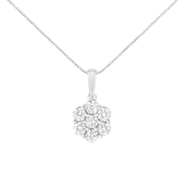 14K White Gold 2.0ctw Round Diamond 7 Stone Flower 18" Pendant
w\chain(H-I Color, SI2-I1 Clarity)