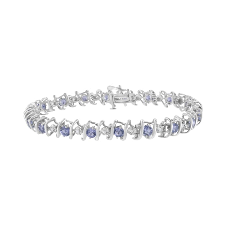 3.5 mm Lab Created Blue Tanzanite and 1/6 ctw Diamond Rhodium Over
Sterling Silver Tennis Bracelet