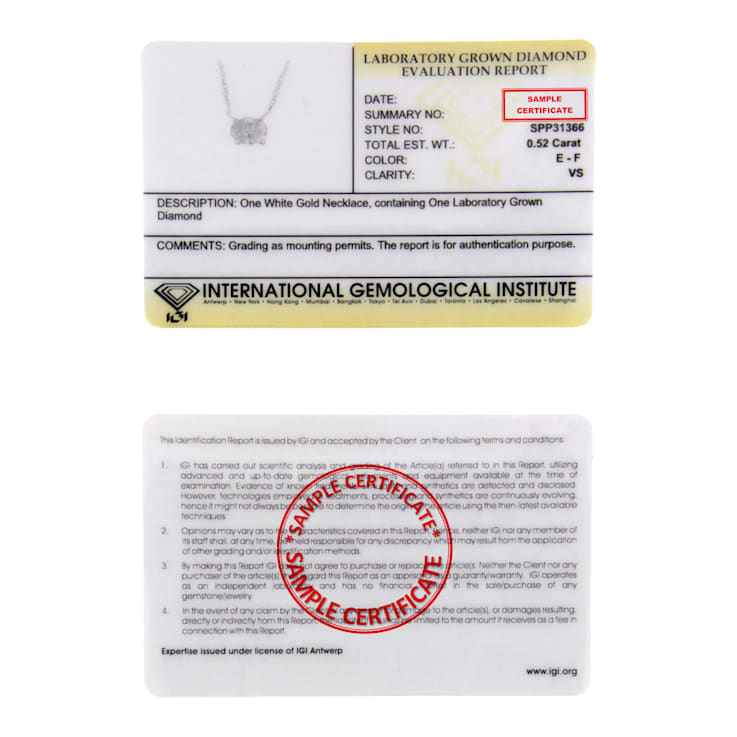 10K White Gold Lab Grown Diamond IGI Certified 1/2ctw Solitaire Diamond Necklace