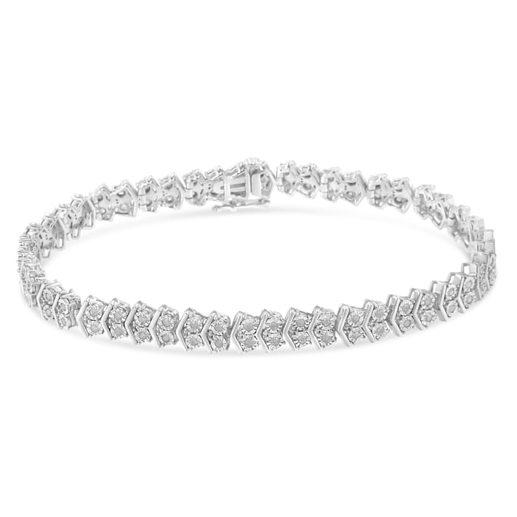 Sterling Silver 1.0ctw Chevron 2 Stone Arrow Link Tennis Bracelet