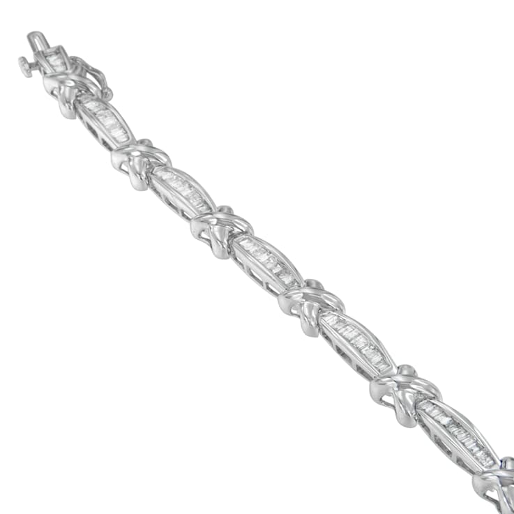 14K White Gold 2.0ctw Baguette-Cut Diamond X-Link Bracelet