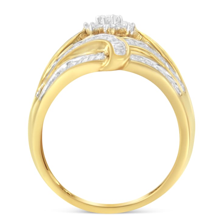 10K Yellow Gold Over Sterling Silver 1-1/8ctw Diamond Flower & Fern
Ring (I-J Color, I2-I3 Clarity)