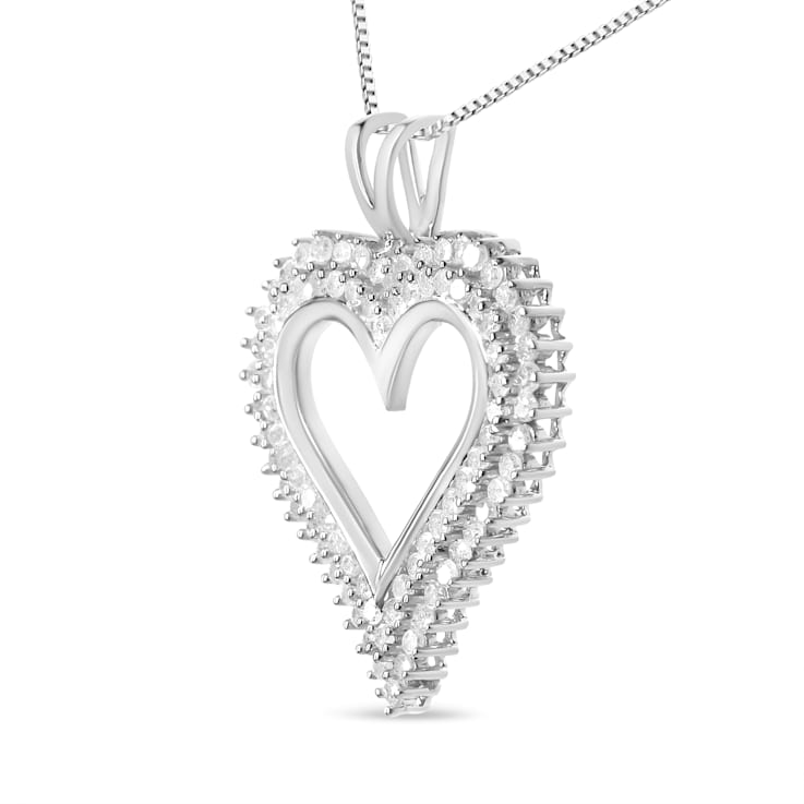 2.00ctw Diamond Heart Rhodium Over Sterling Silver Pendant Necklace with
18" Chain