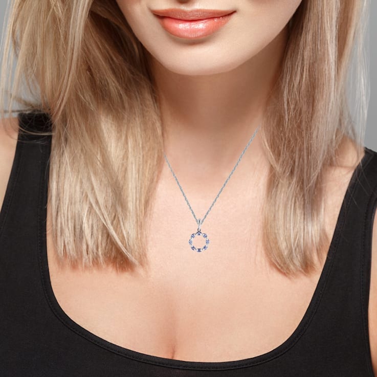 10k White Gold Genuine Round Tanzanite Circle Pendant With Chain