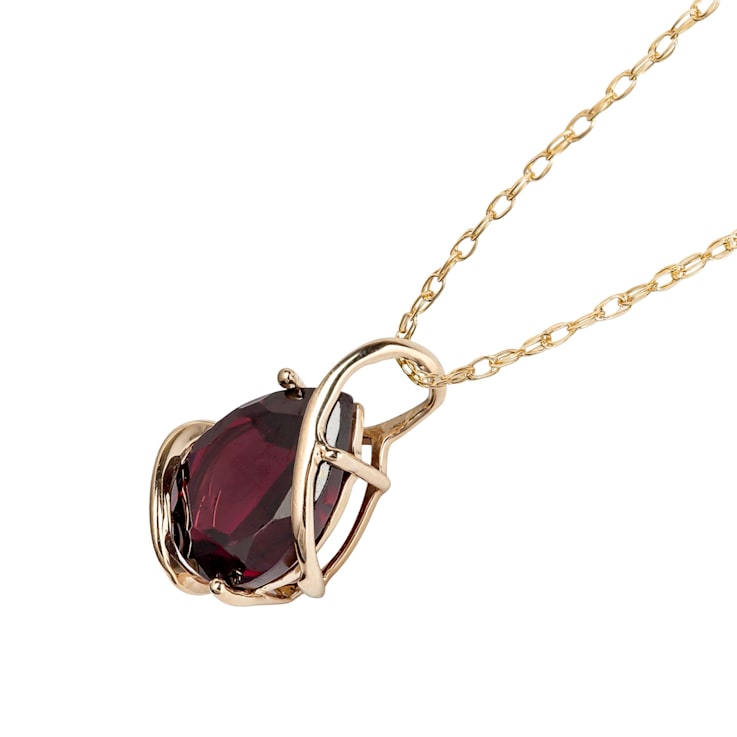 10k Yellow Gold Genuine Pear-shape Garnet Teardrop Pendant With Chain