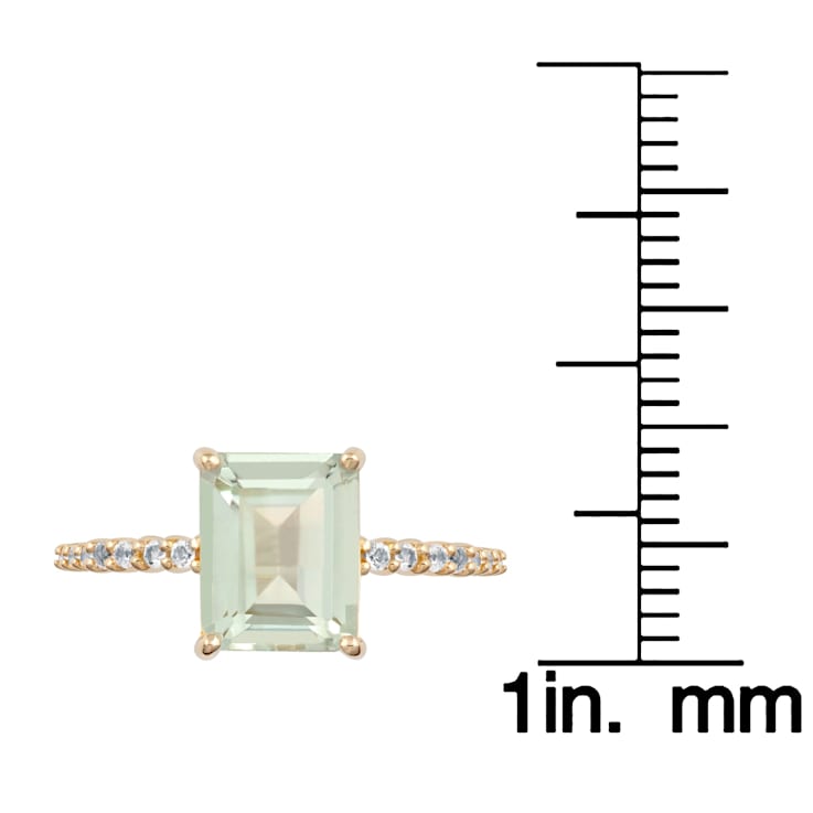 10k Yellow Gold Emerald-Cut Prasiolite and White Topaz Ring