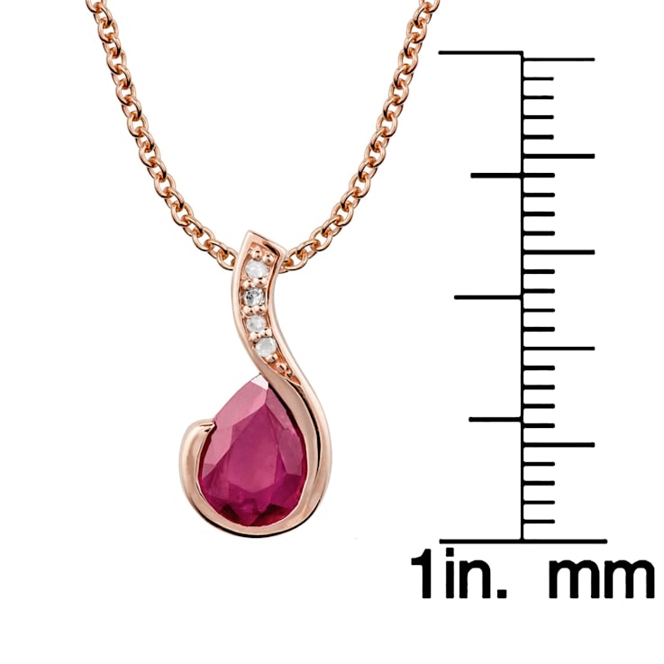 10k Rose Gold Genuine Pear-Shape Ruby and Diamond Drop Pendant With Chain