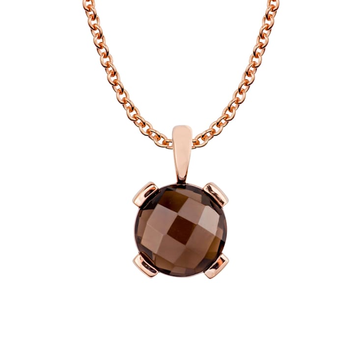 10k Rose Gold Genuine Round Smoky Quartz Pendant With Chain