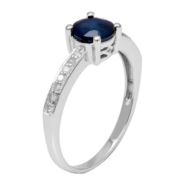 10k White Gold Genuine Round Sapphire and Diamond Ring