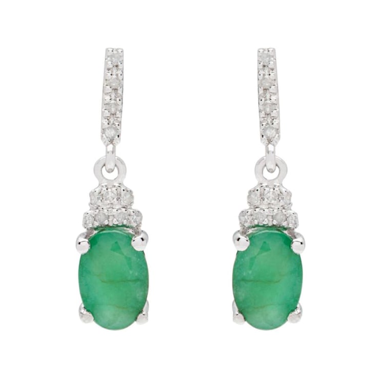 10K White Gold Emerald Sapphire and Diamond Earrings